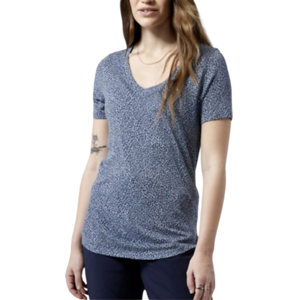 Athleta Chrome Blue Cheetah Breezy Scoop V-Neck Athleisure Tee Shirt Size‎ Small